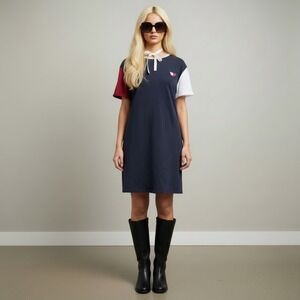 Tommy Hilfiger Shirt Dress‎ Womens Large Navy Red White Short Sleeve Casual Logo